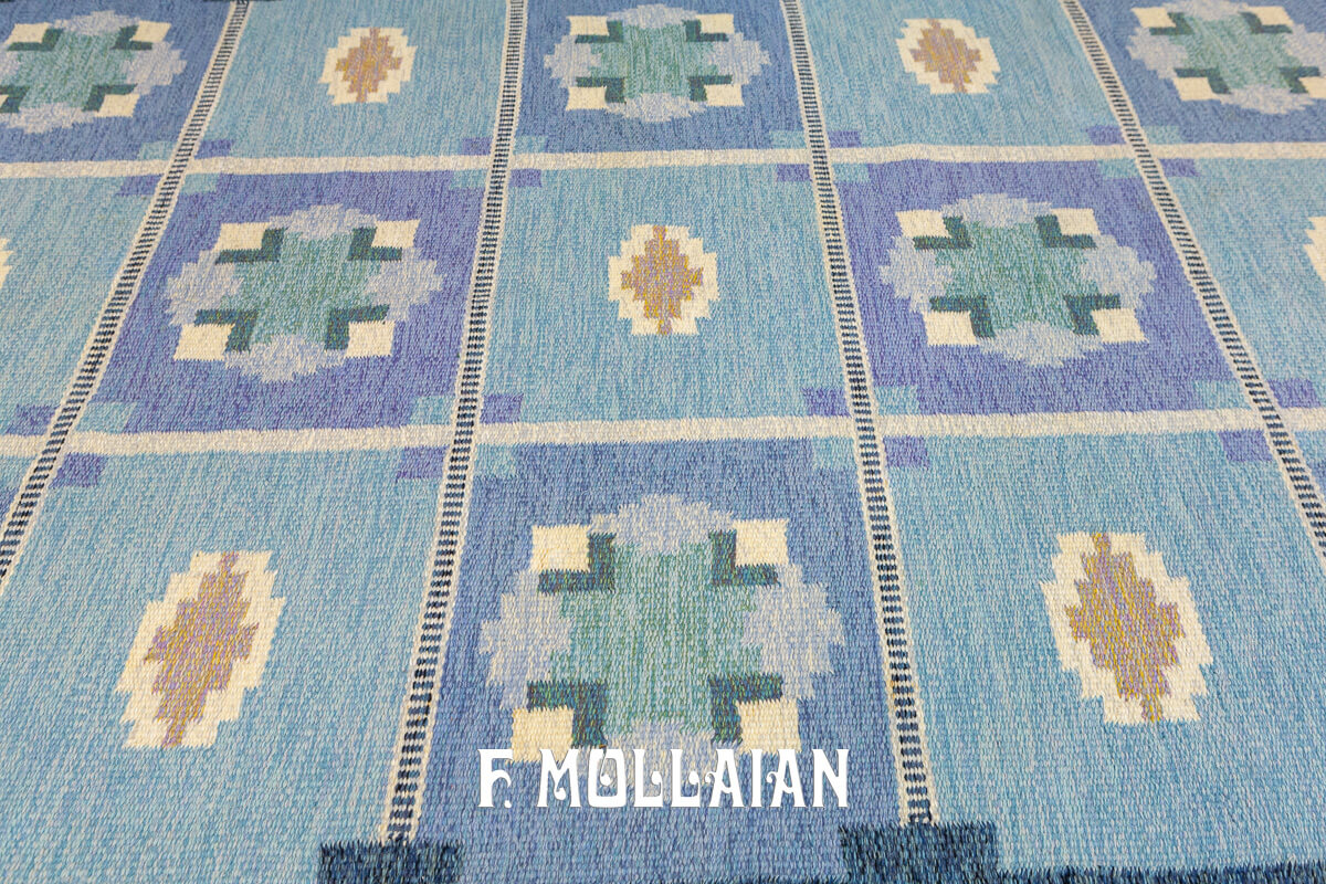 Scandinavian Rollakan Swedish Rug Blue/Purple Color n°:350452